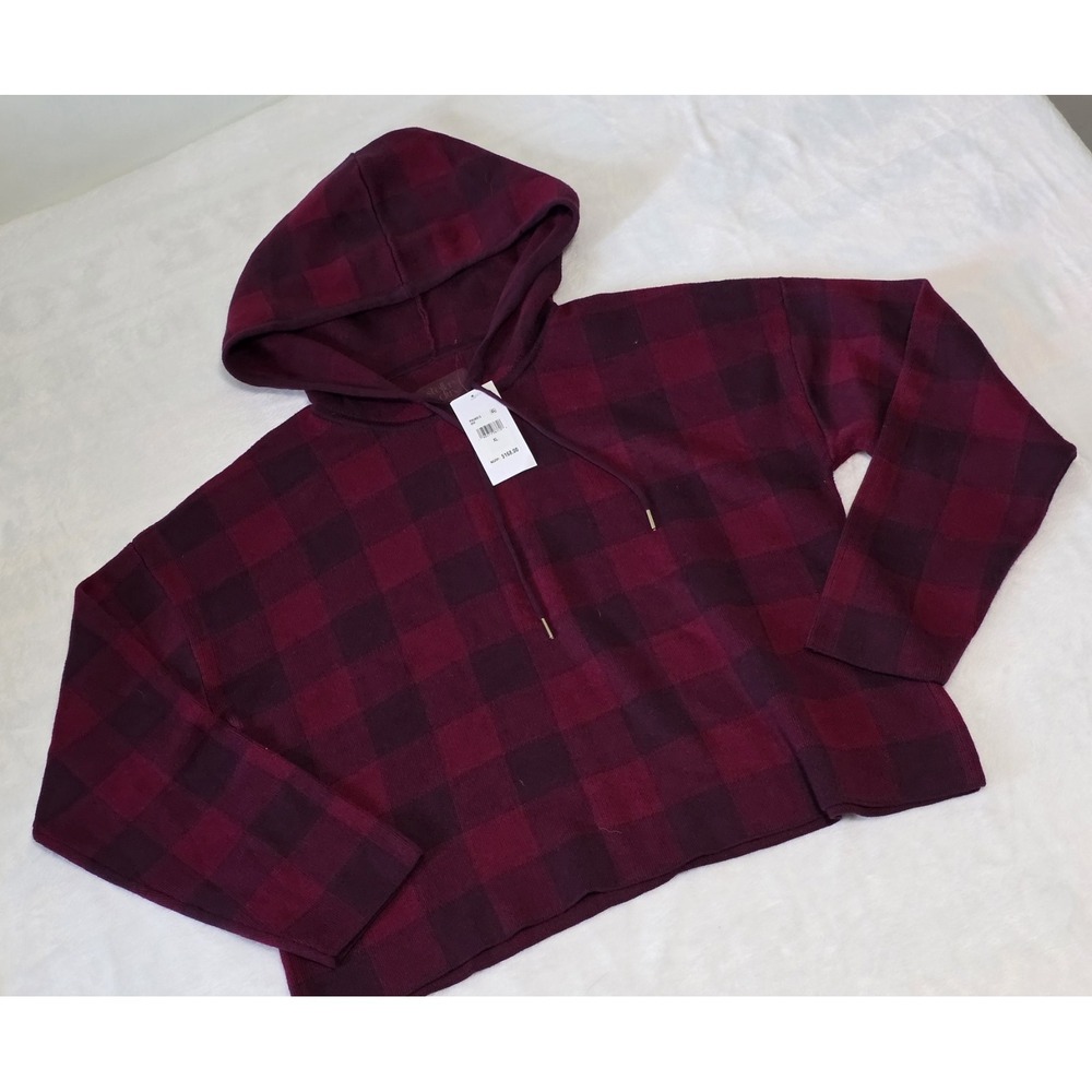 Stellae Dux Womens XL NWT $168 Red Buffalo Check Cropped Pullover Sweatshirt